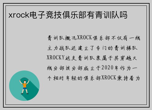 xrock电子竞技俱乐部有青训队吗